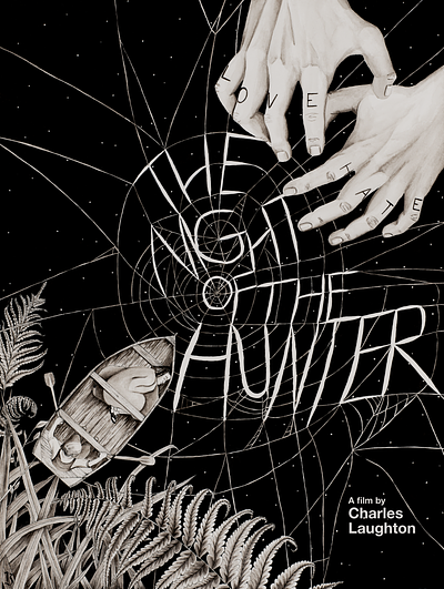 The Night of the Hunter Alt Movie Poster design film illustration ink watercolor