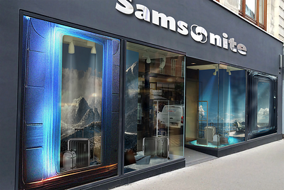 Samsonite Shop Window campaign design graphic design kampagne logo logo redesign pos samsonite shop window