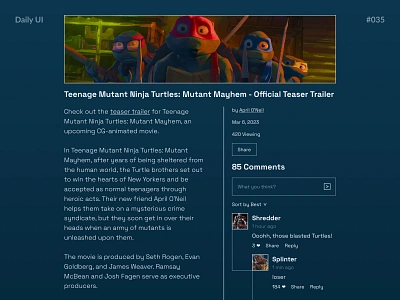 Blog Post — Daily UI #035 blog blog post challenge daily daily ui daily ui 035 dailyui dailyui 035 dailyui035 post teenage mutant ninja turtles tmnt turtles ui ux web