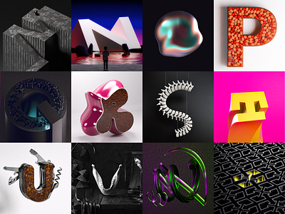 36 days of type '22 | Part 2+3/3 2022 36daysoftype 3d 3d modeling alphabeth characters cinema 4d concept design graphic design illustration letterforms practice texturing vray render