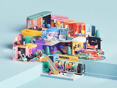 Spotify Premium 3d 3dart animation app branding c4d cinema4d city colors design illustration isometric logo music render set spotify style tarka ui