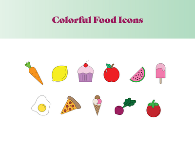 Colorful Food Icons branding design graphic design icon icon set illustration logo procreate typography ui ux vector