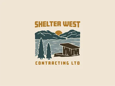 SHELTER WEST CONTRACTING LOGO ILLUSTRATION branding cabin font illustration logo mountains ocean pnw vector