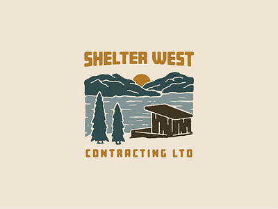 SHELTER WEST CONTRACTING LOGO ILLUSTRATION branding cabin font illustration logo mountains ocean pnw vector