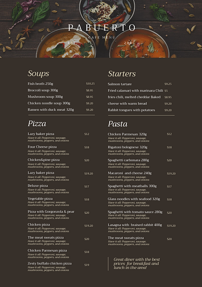 Restaurant menu graphic design illustration menu design