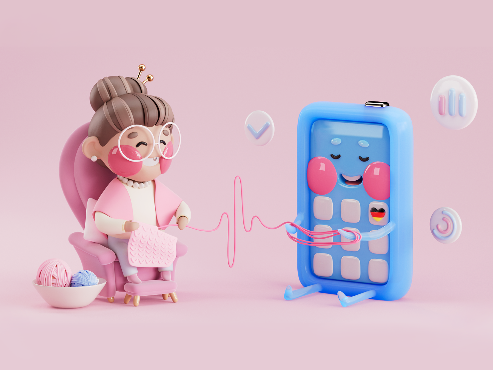 Digital Health Applications: Illustration for UX Benchmark 3d blender blender3d character illustration modelling redshift sculplting vogelduo