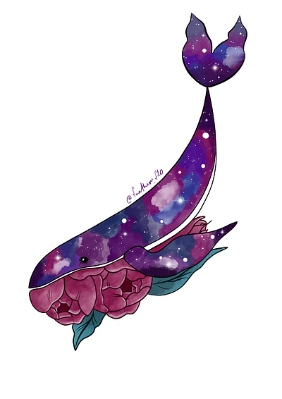 Whale with flowers space art illustration art beautiful card illustration vector
