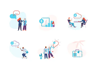 Brand illustration set brand illustration case study characters colors concept design icons illustration storytelling vector