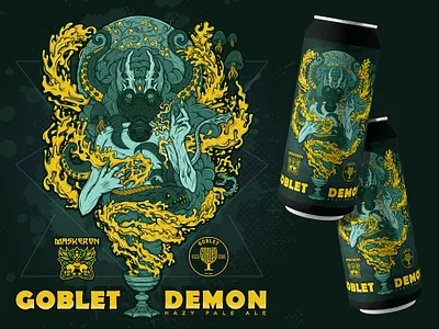 Maskeron Goblet Demon beer beer art beer can beer label craft beer demon devil djinn ghoul goblet illustration label mockup packaging social media t shirt vector waves