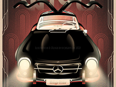 Mercedes W198 in Art Deco art deco art deco poster benz gull-wing door illustration mercedes mercedes 300sl poster vintage