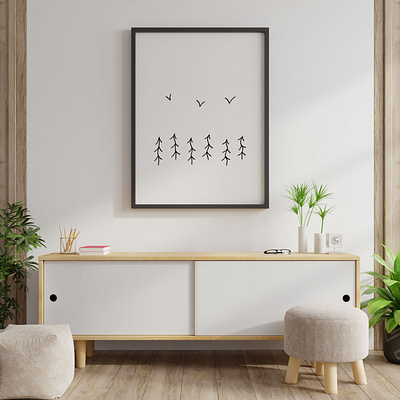 FOREST AND BIRDS art design flat line poster simple