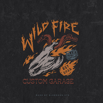 WILD FIRE CUSTOM GARAGE custom garage logo graphic design hand drawn illustration logo rustic logo vintage vintage design vintage illustration