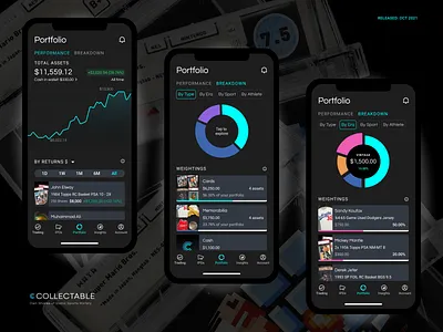 Collectable's portfolio management feature alternative investments app design collectibles digital assets financial technology fintech investment memorabilia nfts startups ui ux
