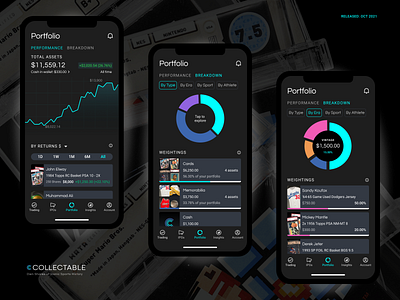 Collectable's portfolio management feature alternative investments app design collectibles digital assets financial technology fintech investment memorabilia nfts startups ui ux