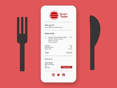 Daily UI Challenge 017- Email Receipt 017 dailyui dribbble email email receipt food delivery mobile ui