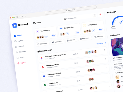 Nicecloud - cloud storage dashboard cloud computing cloudstorage dashboard ui dashboarddesign digitalstorage fileorganization folder google drive product design storage system ui userinterface ux ui web software