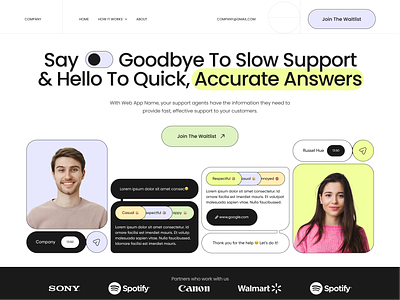 Landing Page for Customer Service company ai aibot answers chatbot collaboration customer customer service customer support employee home page landing page management response sales sdr support team ui ux web web design