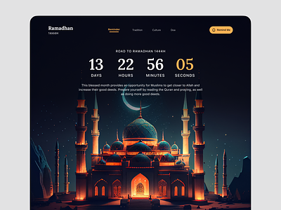 🕌 Ramadhan 1444H - Countdown clean clean web count countdown design hero section islamic landing page luxury mosque ramadhan timer ui uiux website