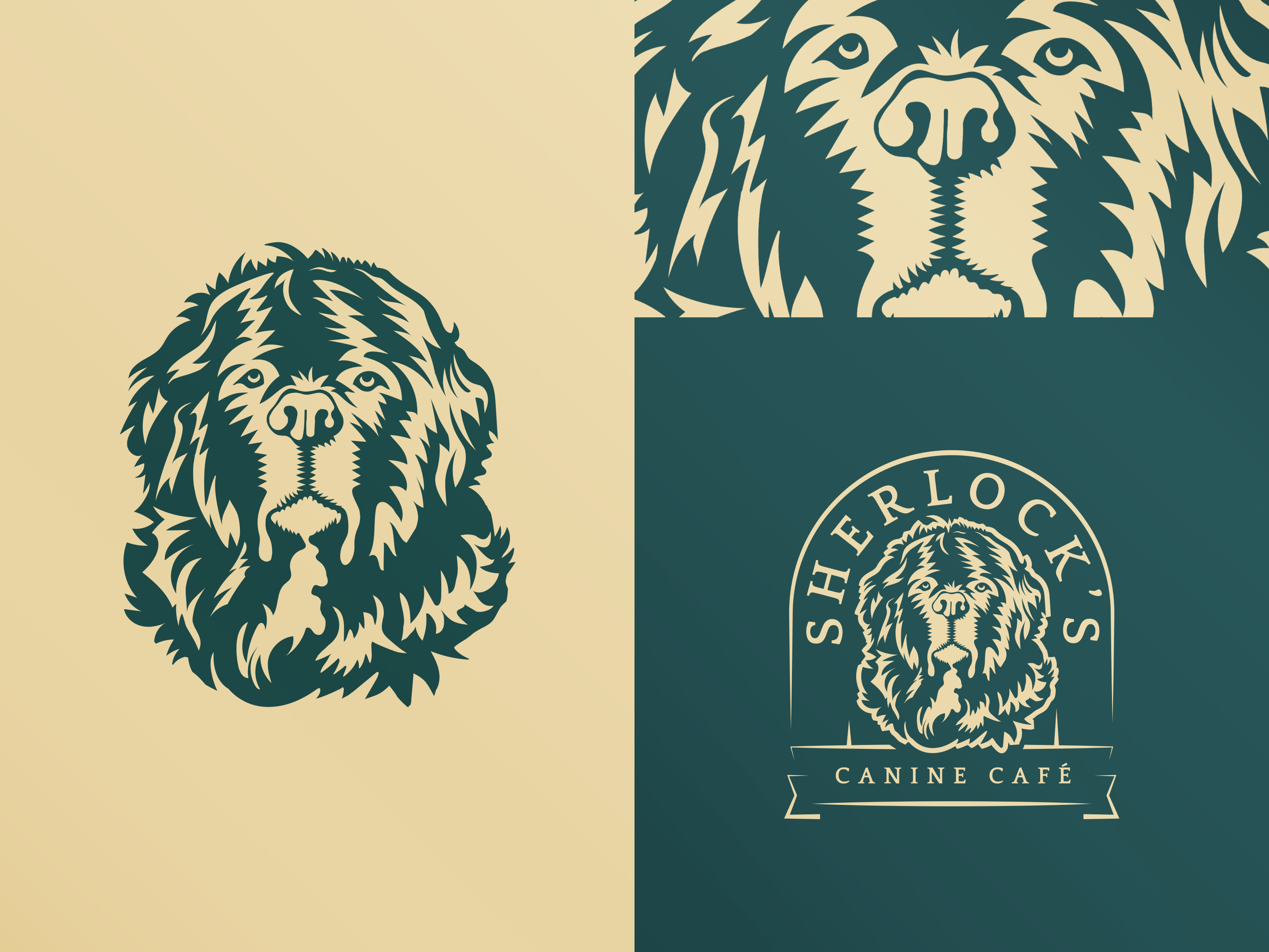 Canine Café brand branding cafe canine crest dog illustration logo newfie newfoundland sherlock st bernard vector