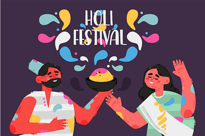 People Celebrating Holi Festival Illustration celebrate color festival happy hindu holi illustration india people vector