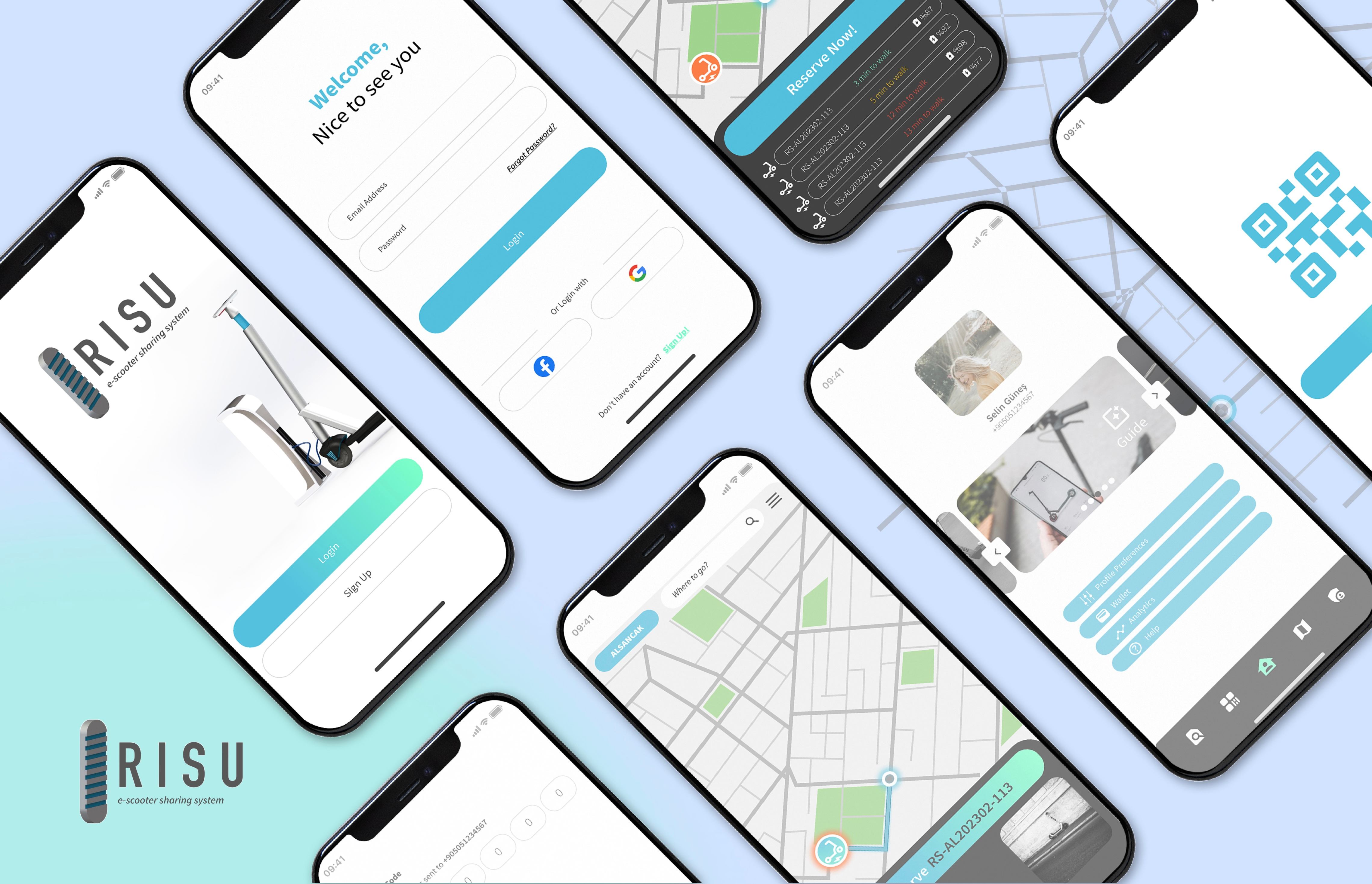 E-scooter Sharing App - Risu App app app design branding design graphic design illustration logo ui ux vector