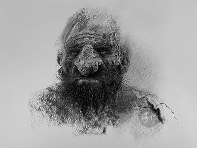 Charcoal drawing of a Troll animal art arte charcoal desenho dibujo drawing fan art folklore mountains mythology rocks scandinavian troll