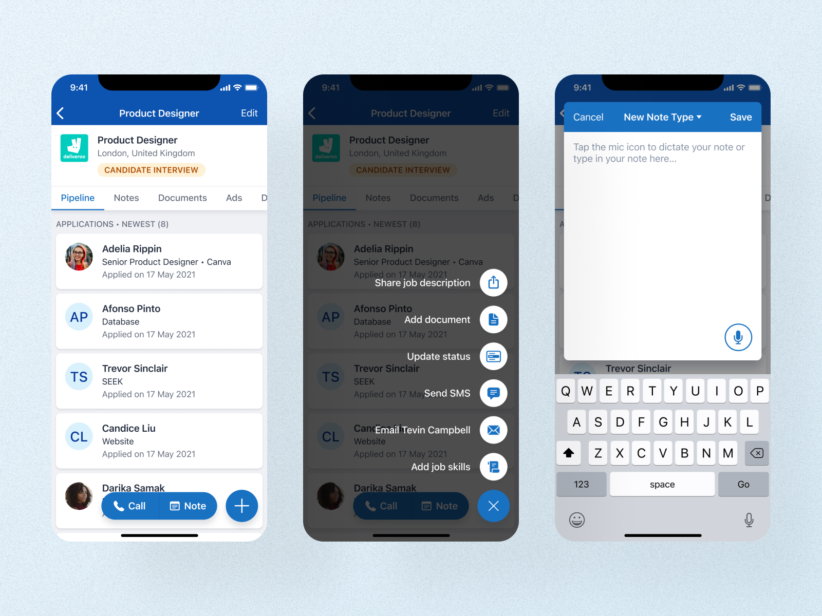 Key features including Floating Action Button and Voice Notes