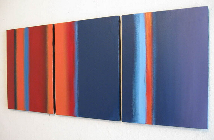 linear abstract art in purple with orange red and blue accents by ...