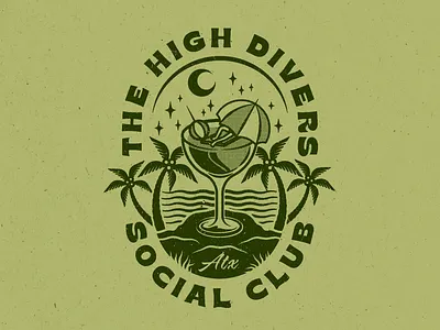 The High Divers alcohol austin beach cocktail design digital digital illustration illustration logo moon palm trees social club stars texas texture