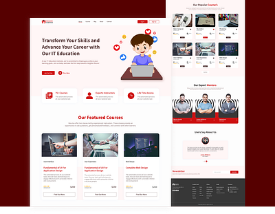 IT Institute Landing Page Design app branding course discover e lerning education interface it landing page learn skill product design skill startup study tech ui ux web web design website design