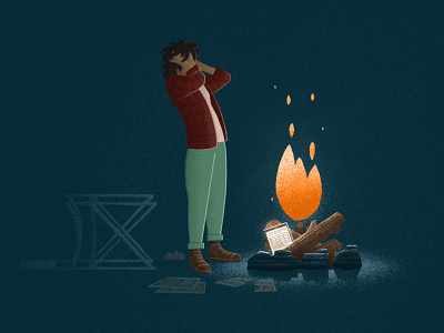 Not a Happy Camper campfire camping campsite canadian artist character design digital art illustration outdoors retro scenery vintage
