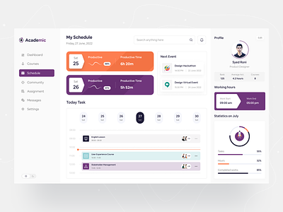 Academic - Course Management Schedule admin panel class clean ui courses dashboard learning product product design schedule task ui ux web app web application