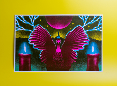 Wizzard Gizzard aqua candle illustration pink print printing riso print risograph risography risoprint turkey wizard yellow