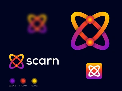 scarn logo,technology logo,brand logo 3d atom base branding chemistry education geometric gradient graphic design icon illustration logo logo designer nucleus sanjidanipu160 science