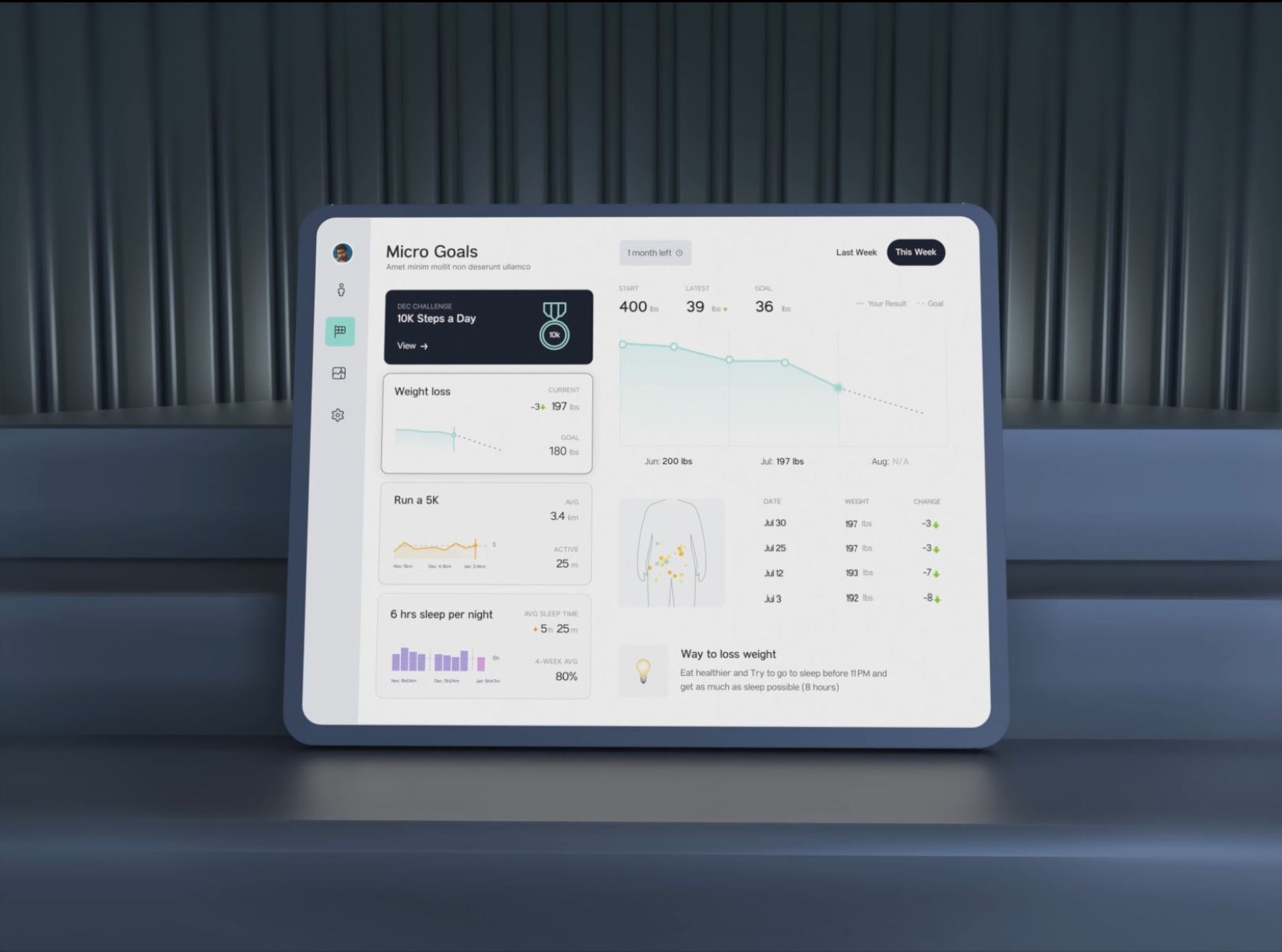 Health Monitor App - iPad concept dashboard data design exercise health health app healthcare ipad layout monitor product tracking sleep ui uxui visual weight wellness