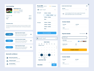 Booking components app designer book button clean design system dropdown payment product design travel trip advisor ui ux web app web design