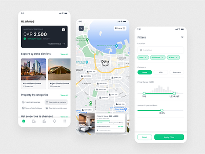 Real Estate Investment Platform android app design app screens filters finance fintech investment ios map real estate ui ux