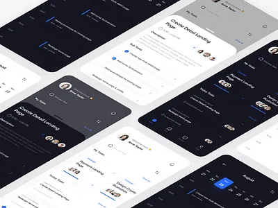 Task Management App Light and Dark Mode app app design application branding clean design details elegant ios management minimal mobile app mobile ui planner task task manager ui ui design uiux ux