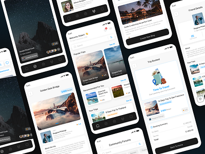 Travel Social App app community itinerary management management screens social media travel trips ui ux