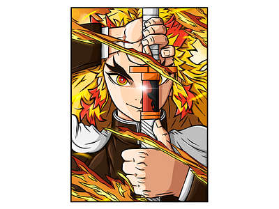 Kyojuro Rengoku! cartoon character design illustration