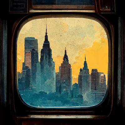 New York Through A Window Water Color design illustration