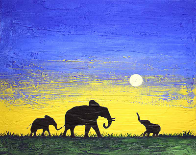 elephant canvas painting blue and yellow background cute animals abstract african elephant animal wall art elephant canvas painting elephant wall art good luck elephants indian elephant original painting