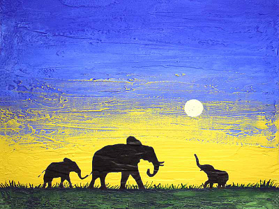 elephant canvas painting blue and yellow background cute animals abstract african elephant animal wall art elephant canvas painting elephant wall art good luck elephants indian elephant original painting