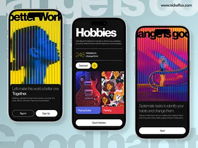 Habito- Habit Changing App Onboarding agency app design agency design ai app app design branding brutalism clean ui color theory dark theme dark ui design grid system habit app habit changing app minimalism minimalist design mobile app pop colors typography ui