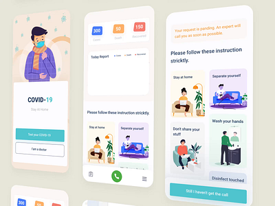 Covid-19 App - Patient Design 2d animation 3d animation app branding branding animation covid 19 design disease doctor app health illustration interaction patient treatment ui ux