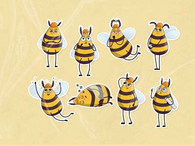Bee art bee character graphic design illustration moscow print procreate sketch social media sticker pack stickers vector