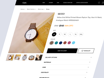 Ecommerce — Product Details Page add to cart brand cart color dark design e commerce graphic design landing page product design product details shopping website website designs wish list