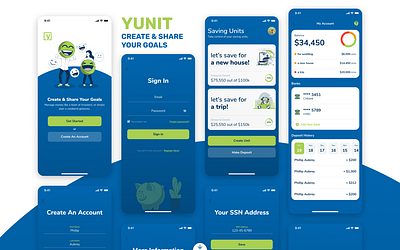 YUNIT Saving Goals branding design graphic design illustration mobile design typography ui ux vector