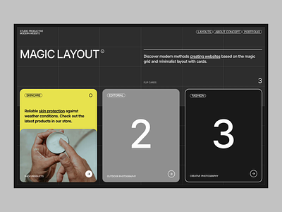 Magic Layout - Website Concept blog concept design flip cards future grid minimalist portfolio ui ux web design website