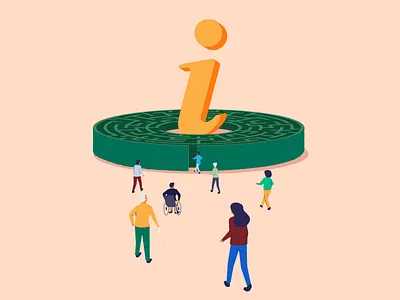 Information labyrinth character design communication connecting editorial illustration information labyrinth maze